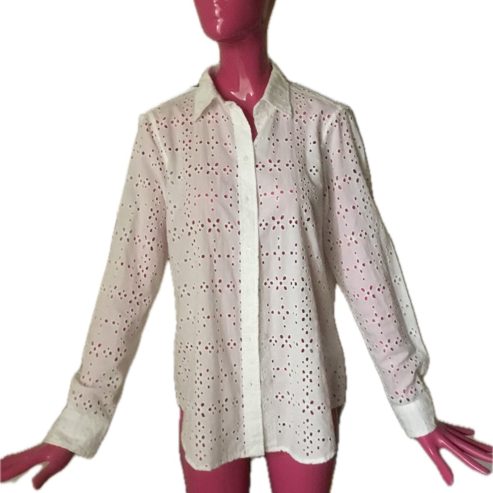 Ralph Lauren White Eyelet Collared Button Down Shirt